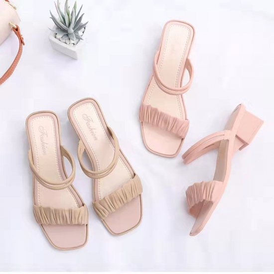 2021Summer Fashion Shoes Ladies Mid-heel Slides Slippers PVC Upper women sandals