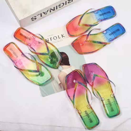 Summer Fashion Bench Shoes Ladies flat Slides Slippers colorful Transparent women sandals