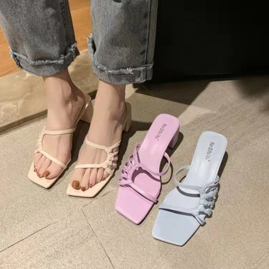 Summer Fashion Flat Shoes weave Upper Slides Slippers square open toe sandals for women and ladies
