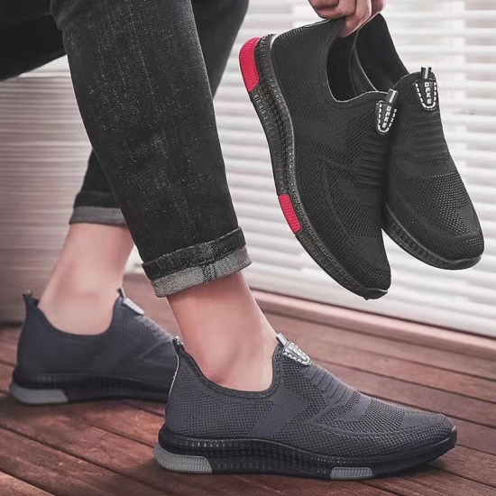 Men's Casual Shoes Flat Walking Breathable Elastic Sneakers Soft sole Running Loafers