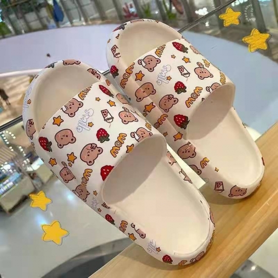 Beach Breathable showering Flip Flop Bathroom Thick Cartoon Strawberry Printed UP PVC Anti-slip slides Shoes for women