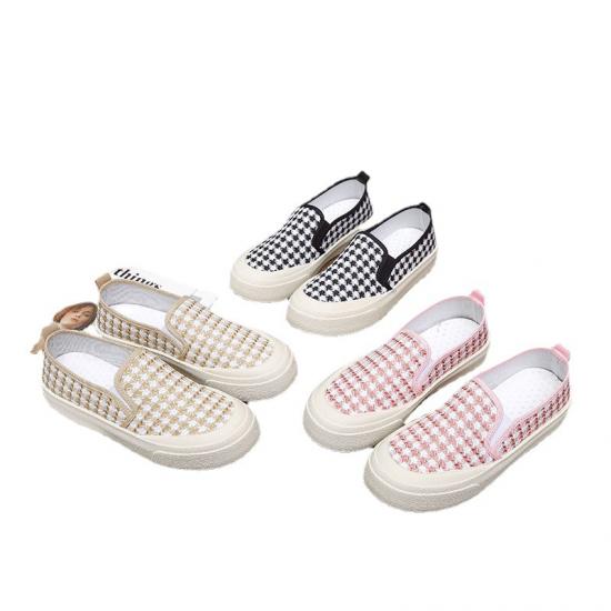 Causal daily Outdoor Breathable slip on  Sneakers houndstooth shoes girls Casual canvas shoes  for women