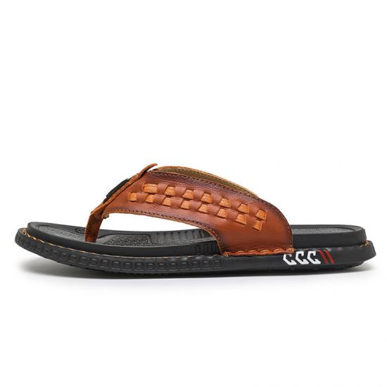 Custom Logo summer handmade leather flip flop  slides Slippers FlipFlops Sandals
