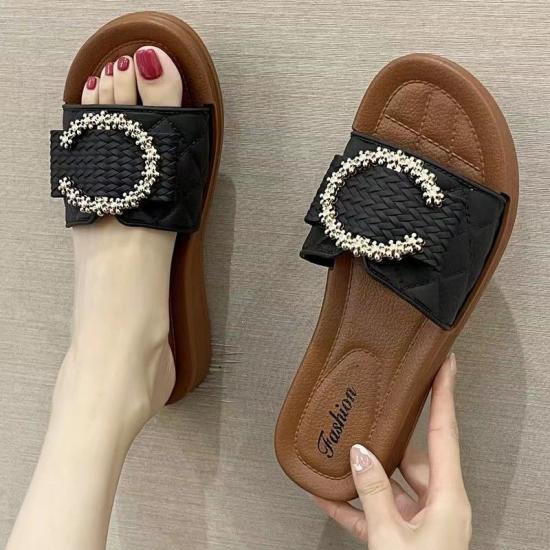 Fashion Pvc Letter C Slippers Flat Shoes for Women