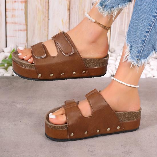 Women's Platform Comfy Open Toe Summer Shoes Fashion Outdoor Slide Slippers Shoes Cork Slide Sandals