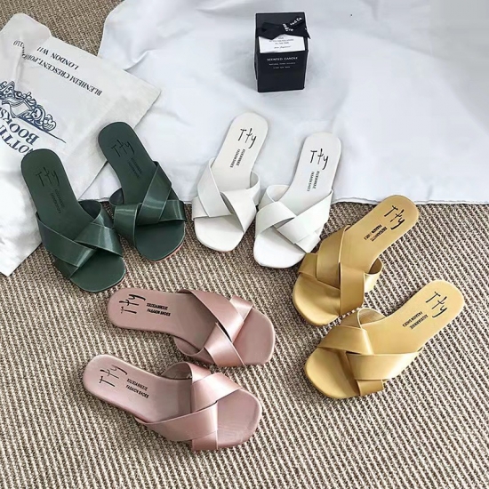 Beach Flat Ladies Slides shoes female soft bottom sandals cross slippers for women