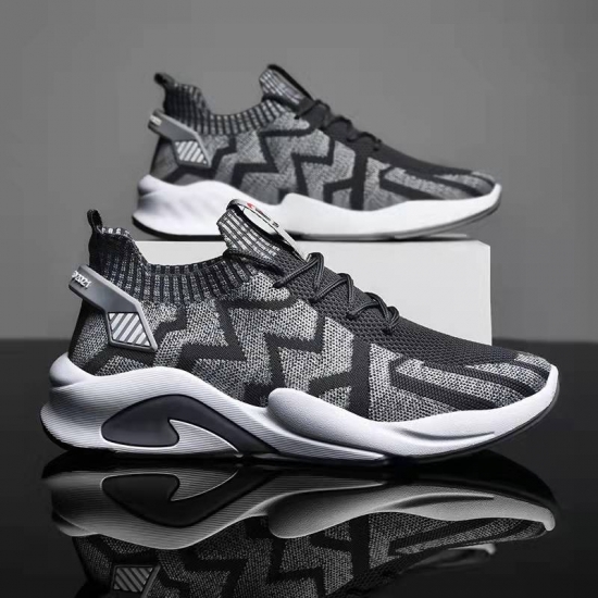 Breathable Sports leopard print Walking Style sneakers Fly weaving lace up men's casual shoes