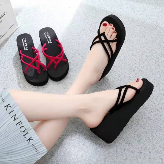 Fashion ladies string upper female shoes anti- slip thick platform casual flip flops sandals for women