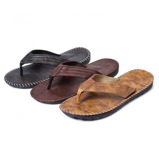 Breathable Beach Non-slip PU Leather Flip Flops