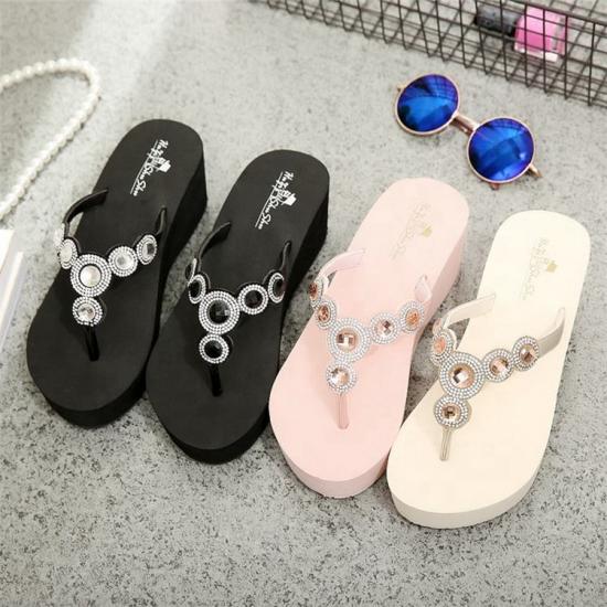 Non-Slip  Crystal Strap Wedges Flip Flops Female