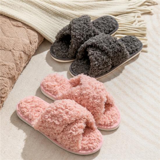 Woolly Cross Cotton Slippers Women Skin Plush House Shoes Slippers Wholesale