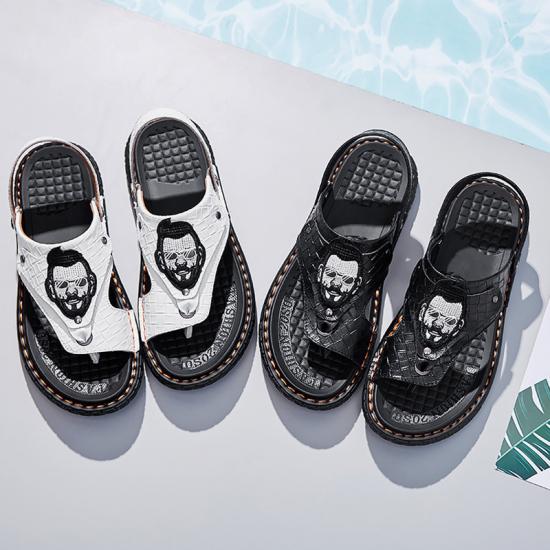 Men Casual Shoes Thick-soled Beach Shoes Non-slip Open-toe Leather Sandals Slippers