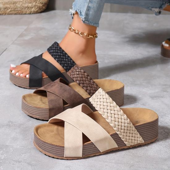 Women's Espadrille Slide Sandals Summer Crisscross Band Open Toe Shoes, Casual Outdoor Platform Slides sandals