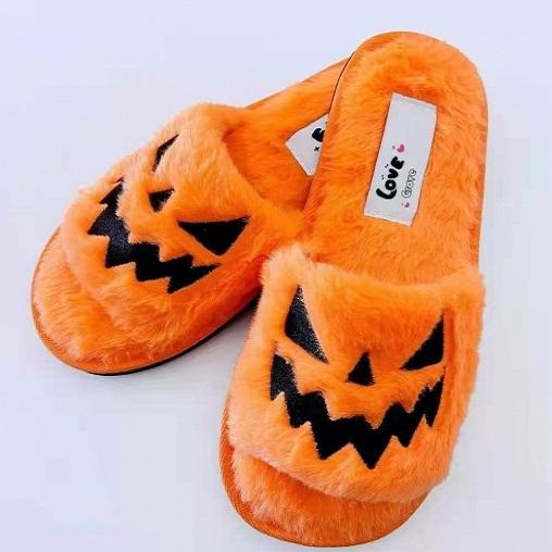 2021Winter Indoor women shoes Warm Plush Faux Fur Fluffy sandals Soft Sole Halloween Style slides slippers